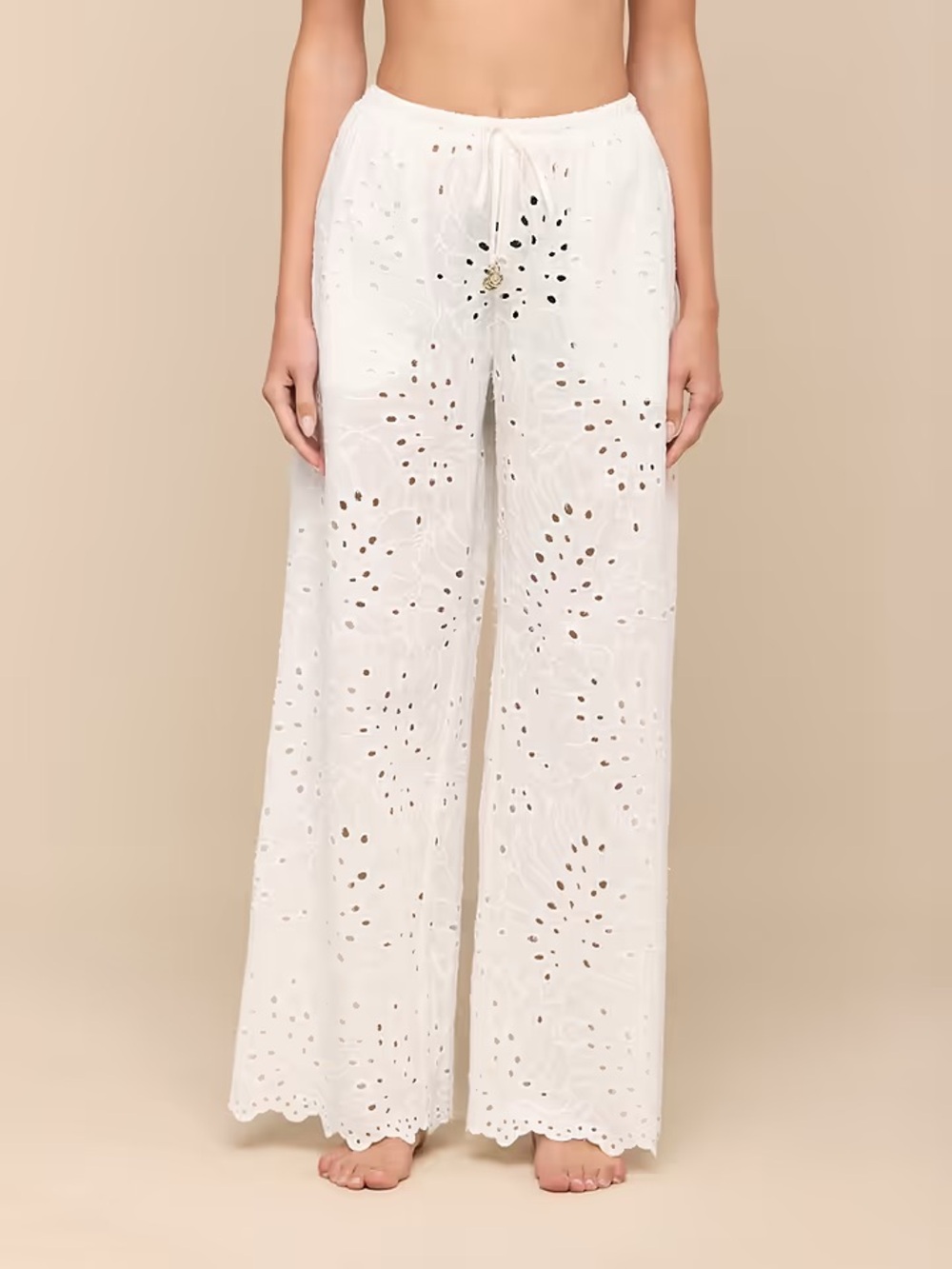 L'AGENCE White Eyelet Wide-Leg Swim Coverup Pants